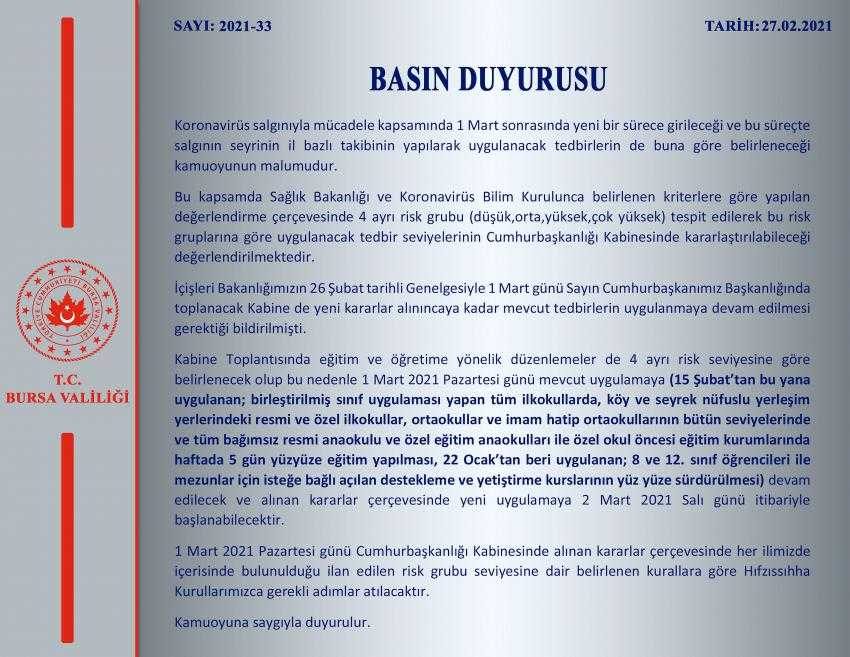 Bursa Valiliği açıkladı, ertelendi