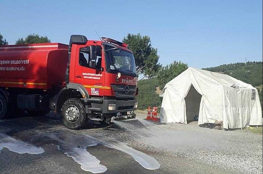 Karantinaya alınan mahalle dezenfekte edildi